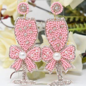 3" L Seed Bead Pink Champagne Flute Dangle Earring
